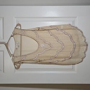 Sabine Sequin Beaded Sheer Tank Top Cream Gold White Size M